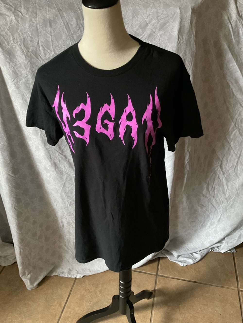 Megan Black Tee with Pink Flame Graphic